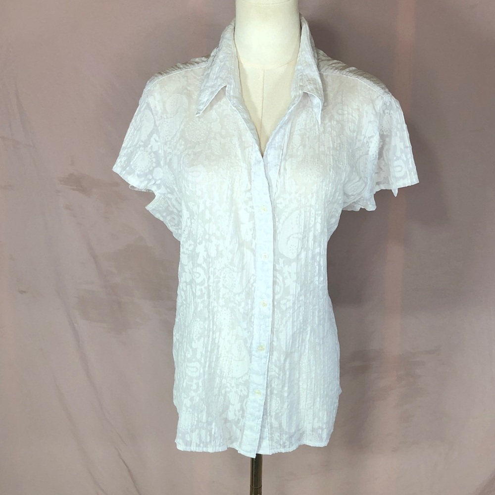 Women’s White Button-Up Short Sleeve Top Size XL